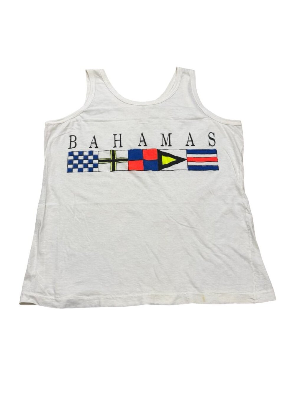 Vintage 1990s Bahamas Nautical Flags Tank Top White Single Stitch USA